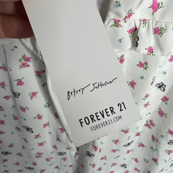 Betsey Johnson Forever 21 Dress Sz L White Floral Butterfly Coquette Ruffle NWT - Picture 2 of 12